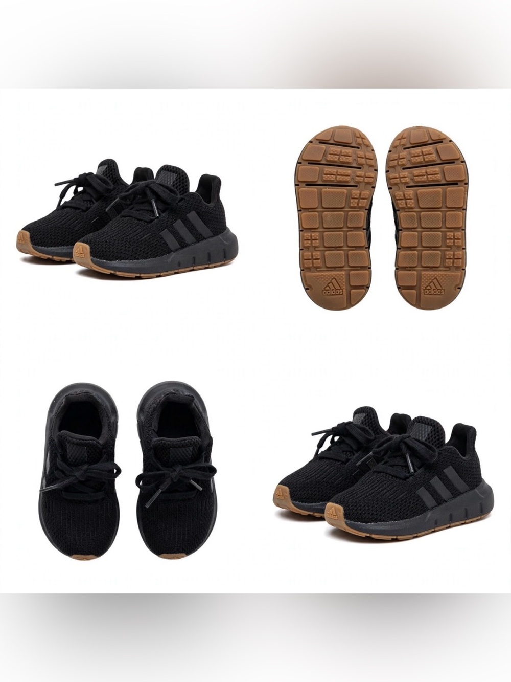 adidas Kids Black Knit Sneakers with Gum Outsole